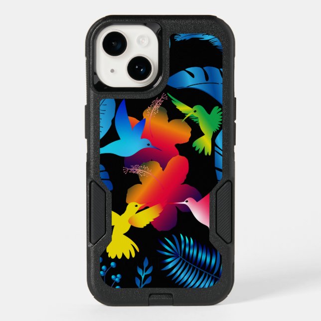 Dark Leafy Summer Tropical Hummingbirds Otterbox iPhone Case (Back)