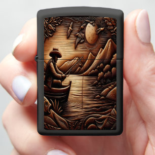 Dark Leather Boat Fishing Scene Zippo Lighter
