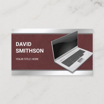 Dark Leather Laptop Pc Computer Repair Technician Business Card by ShabzDesigns at Zazzle