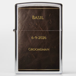 Dark Leather Personalized Groomsman Wedding Zippo Lighter