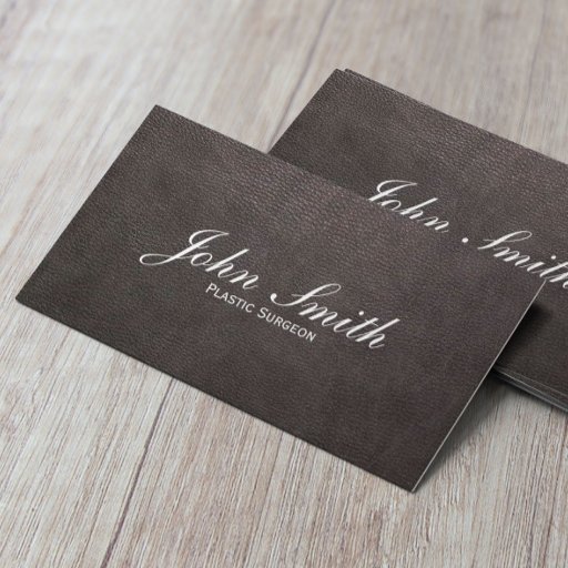 Customizable Dark Leather Plastic Surgeon Business Card