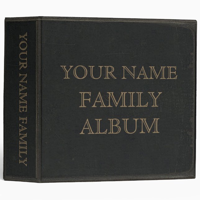Dark Leather Print Family Album Binder (Front/Spine)