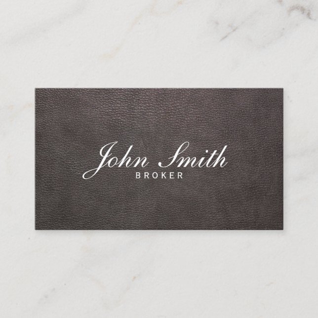 Dark Leather Real Estate Broker Realtor Business Card (Front)
