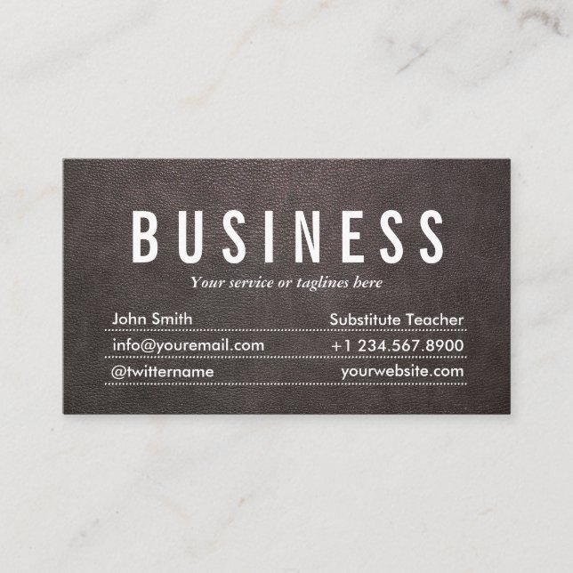 Dark Leather Substitute Teacher Business Card (Front)
