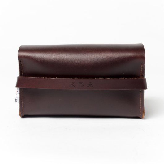 Dark Leather Toiletry Kit with Monogrammed Handle (Back)