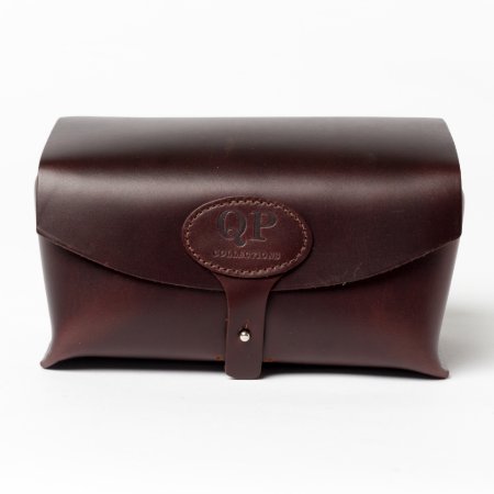 Dark Leather Toiletry Kit With Monogrammed Handle