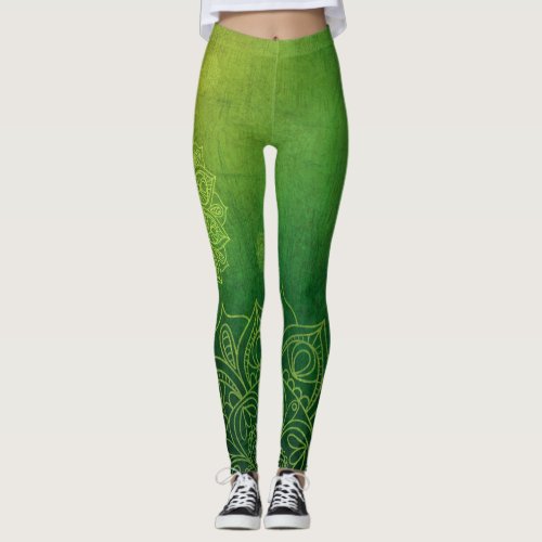 Dark Lemon Lime Lotus Flowers Yoga Leggings