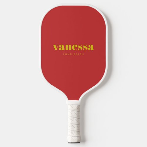 Dark Lemon & Red Rev Minimal Modern Classic Name Pickleball Paddle
