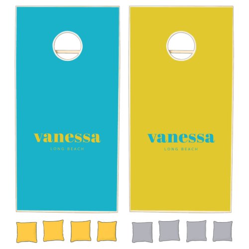 Dark Lemon Reverse Minimal Modern Classic Name Cornhole Set