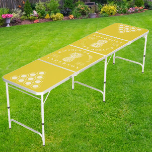 Dark Lemon Tropical Pineapple Wedding Crest Beer Pong Table