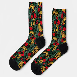 Dark Leopard Jungle with Roses Socks