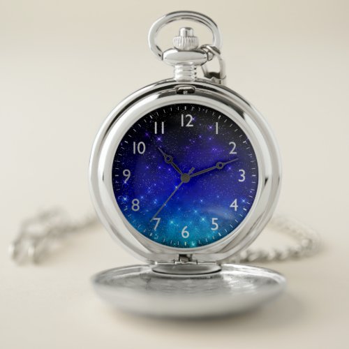 Dark  Light Blue Stars Gradient Twilight Pocket Watch