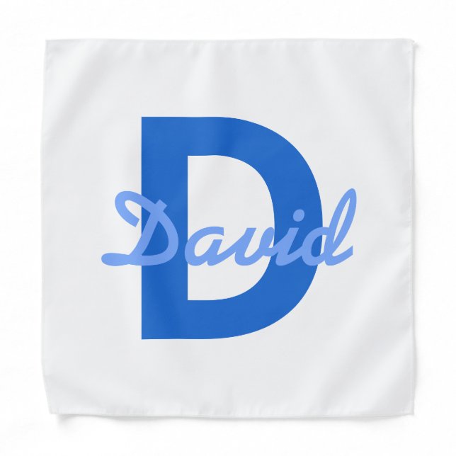 Dark & Light Blue White Editable Name Monogram Bandana (Front)