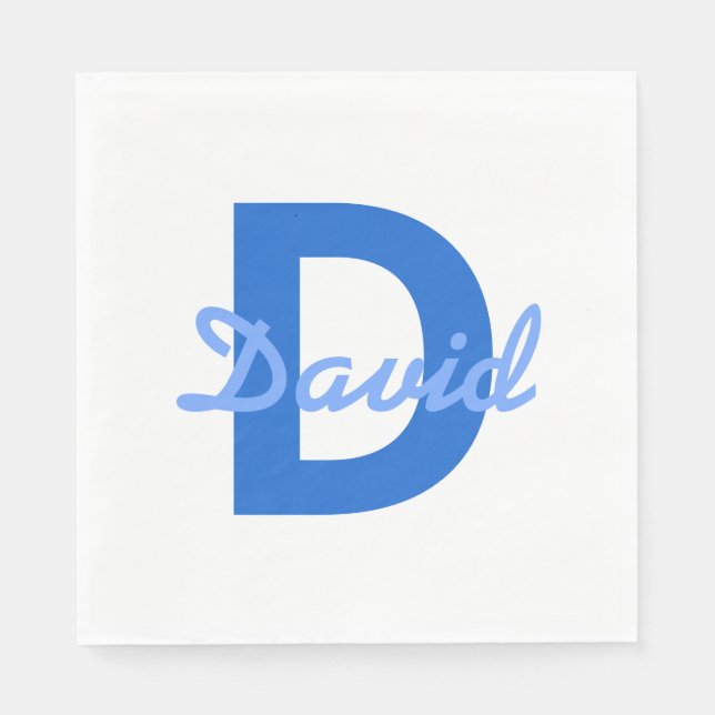Dark & Light Blue White Editable Name Monogram Napkins (Front)