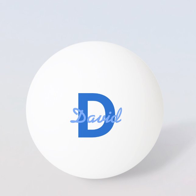 Dark & Light Blue White Editable Name Monogram Ping Pong Ball (Creator Uploaded)