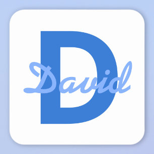 Dark & Light Blue White Editable Name Monogram Square Sticker