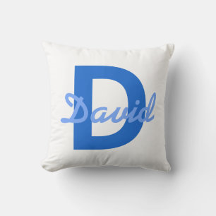 Dark & Light Blue White Editable Name Monogram Throw Pillow