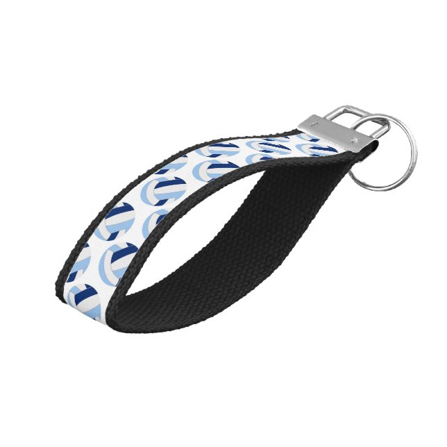 dark & light blue white volleyballs pattern wrist keychain (Angled Up)