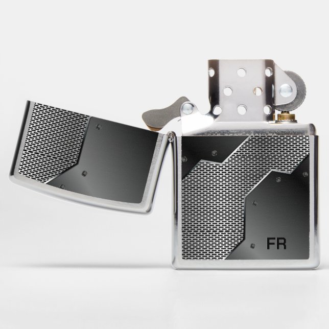 Dark & Light Gray Metallic Geometric Design Zippo Lighter (Opened)