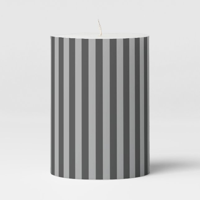 Dark Light Gray Vertical Lines Delicate Geometric Pillar Candle (Front)