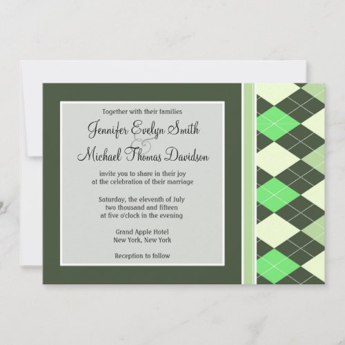 Dark &amp; Light Green Argyle Pattern Custom Announcement