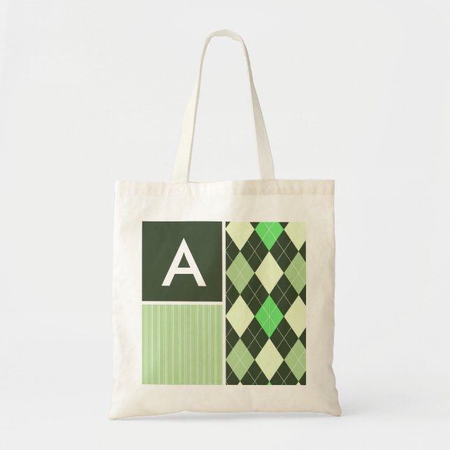 Dark & Light Green Argyle Pattern Tote Bag (Front)