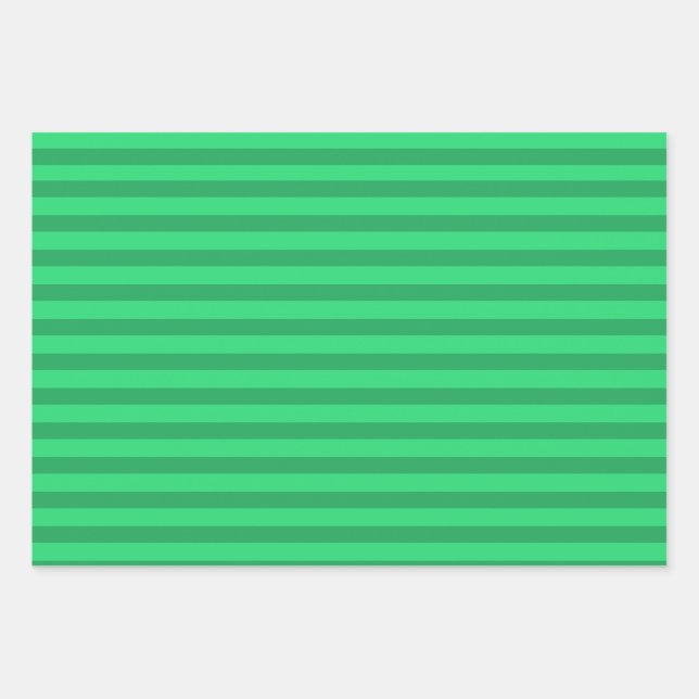 Dark & Light Green Stripes Modern Christmas Wrapping Paper Sheets (Front)