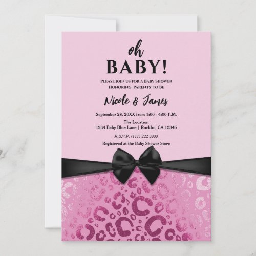 Dark  Light Pink Glam Leopard Print Baby Shower Invitation