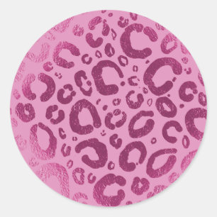 Dark & Light Pink Glam Leopard Print Party Classic Round Sticker