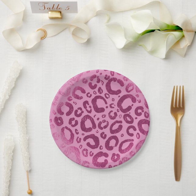 Dark & Light Pink Glam Leopard Print Party Paper Plates (Wedding)
