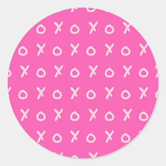 Dark & Light Pink X O XO XO's Trendy Cute Classic Round Sticker (Front)