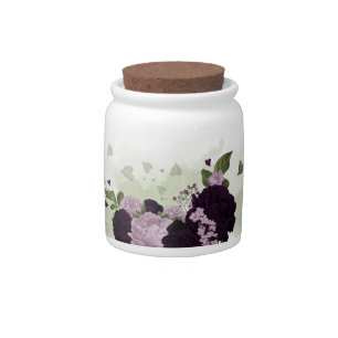 dark & light purple flowers greenery  candy jar