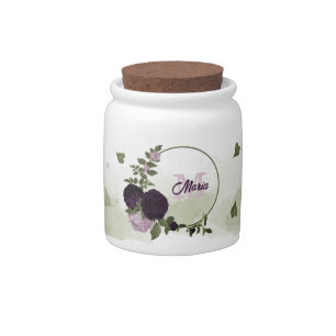 dark & light purple flowers greenery  candy jar