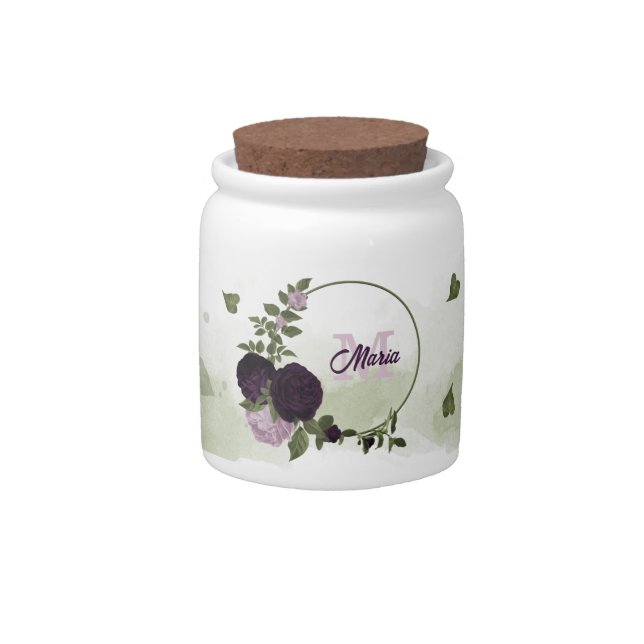 dark & light purple flowers greenery  candy jar (Front)