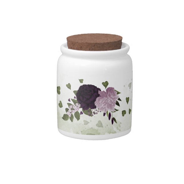 dark & light purple flowers greenery  candy jar (Front)