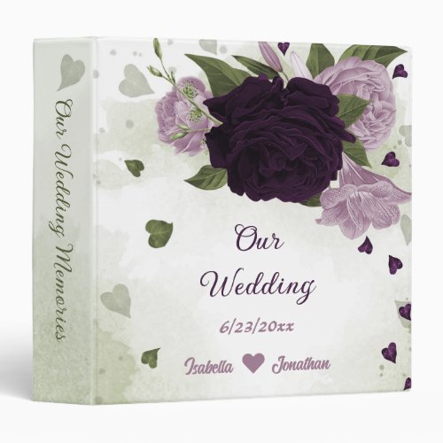 dark  light purple flowers greenery wedding album 3 ring binder