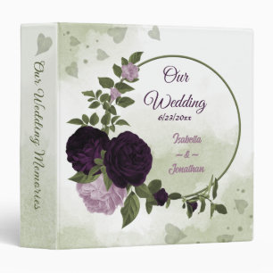 dark & light purple flowers greenery wedding album 3 ring binder