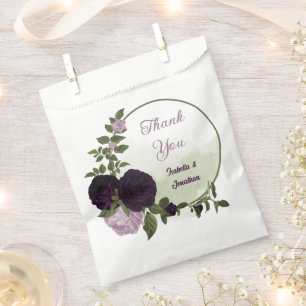 dark & light purple flowers greenery wedding favor bag