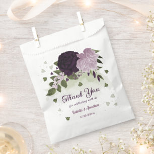 dark & light purple flowers greenery wedding favor bag