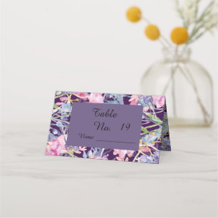 dark lilac watercolor wildflower greenery foliage place card