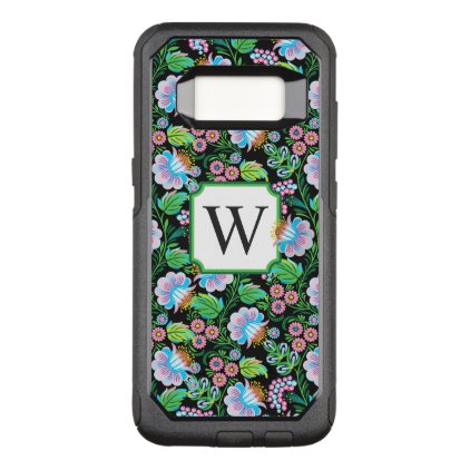 Dark Linden Flower Blue Purple Pink Black Monogram OtterBox Commuter Samsung Galaxy S8 Case