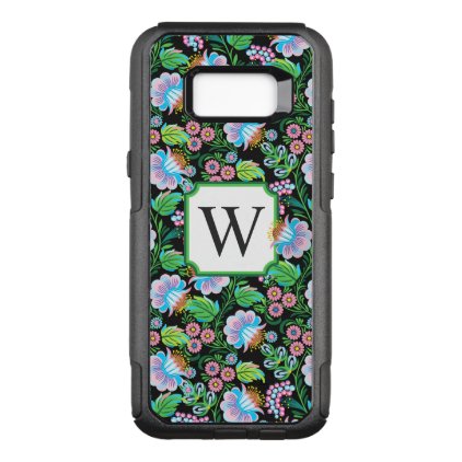 Dark Linden Flower Blue Purple Pink Black Monogram OtterBox Commuter Samsung Galaxy S8+ Case