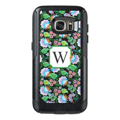 Dark Linden Flower Blue Purple Pink Black Monogram OtterBox Samsung Galaxy S7 Case