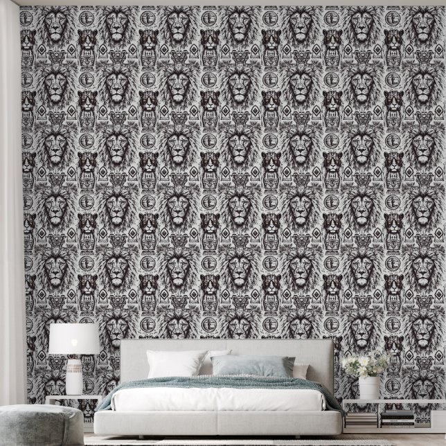 Dark Lion Heads Wallpaper (Bedroom)