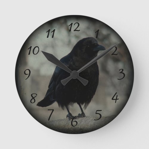 Dark Little Raven Round Clock