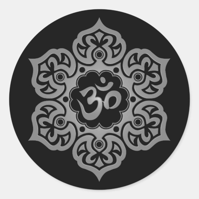 Dark Lotus Flower Om Classic Round Sticker (Front)