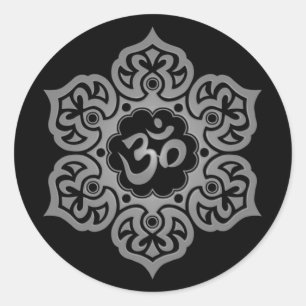 Dark Lotus Flower Om Classic Round Sticker