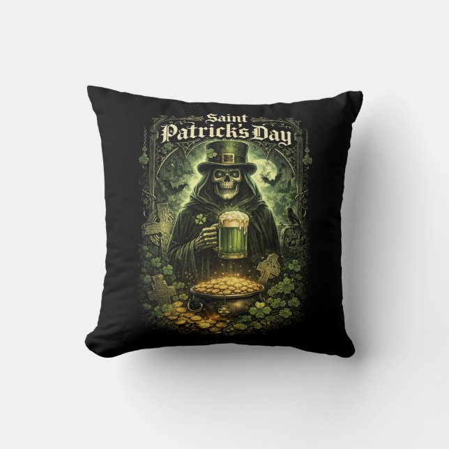 Dark Luck of Saint Patrick Throw Pillow (Front)