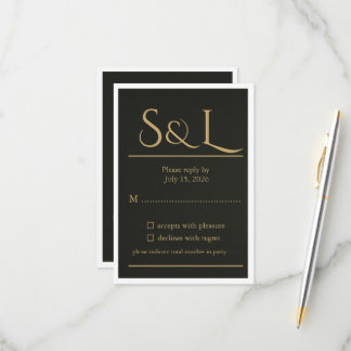Dark Luxe Gold Monogram Wedding RSVP Card