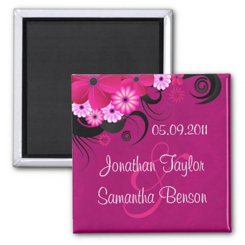 Dark Magenta Fuchsia Floral Save The Date Magnets